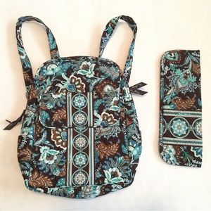 Vera Bradley Java Blue Backpack & Straightener/Hot Iron Holder Pouch